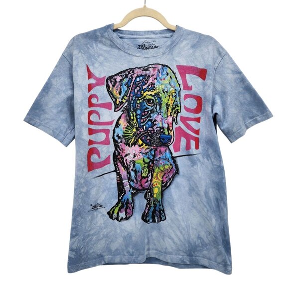 The Mountain Child XL T-Shirt Puppy Love Graphic Blue Tie Dye Multicolor Top - Picture 7 of 7